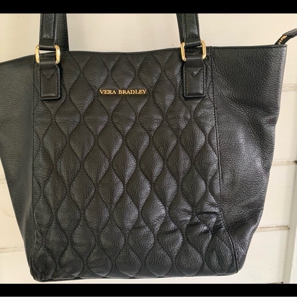 Vera Bradley Handbags - Vera Bradley Black Quilted Leather Tote with Gold Hardware
